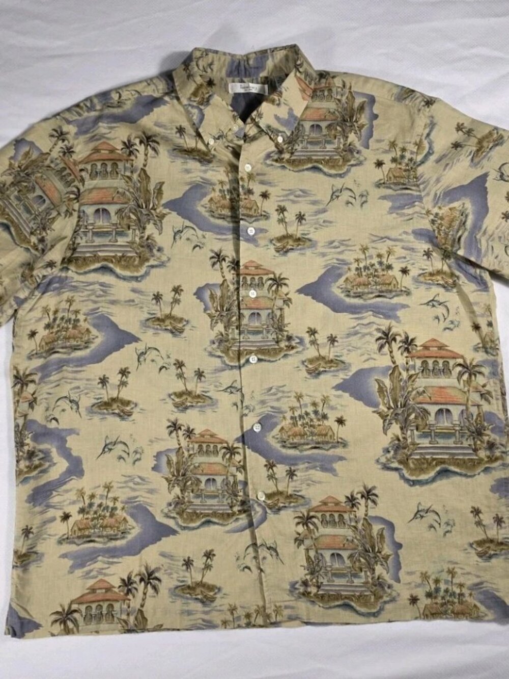 Turnbury Men’s Short Sleeve Button Down Ocean Swordfish Islands XL EUC